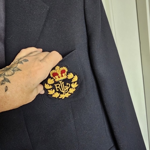 Lauren Ralph Lauren Navy Wool Blazer Signature Crown Crest Chest Pocket Sz 14 - Picture 7 of 14